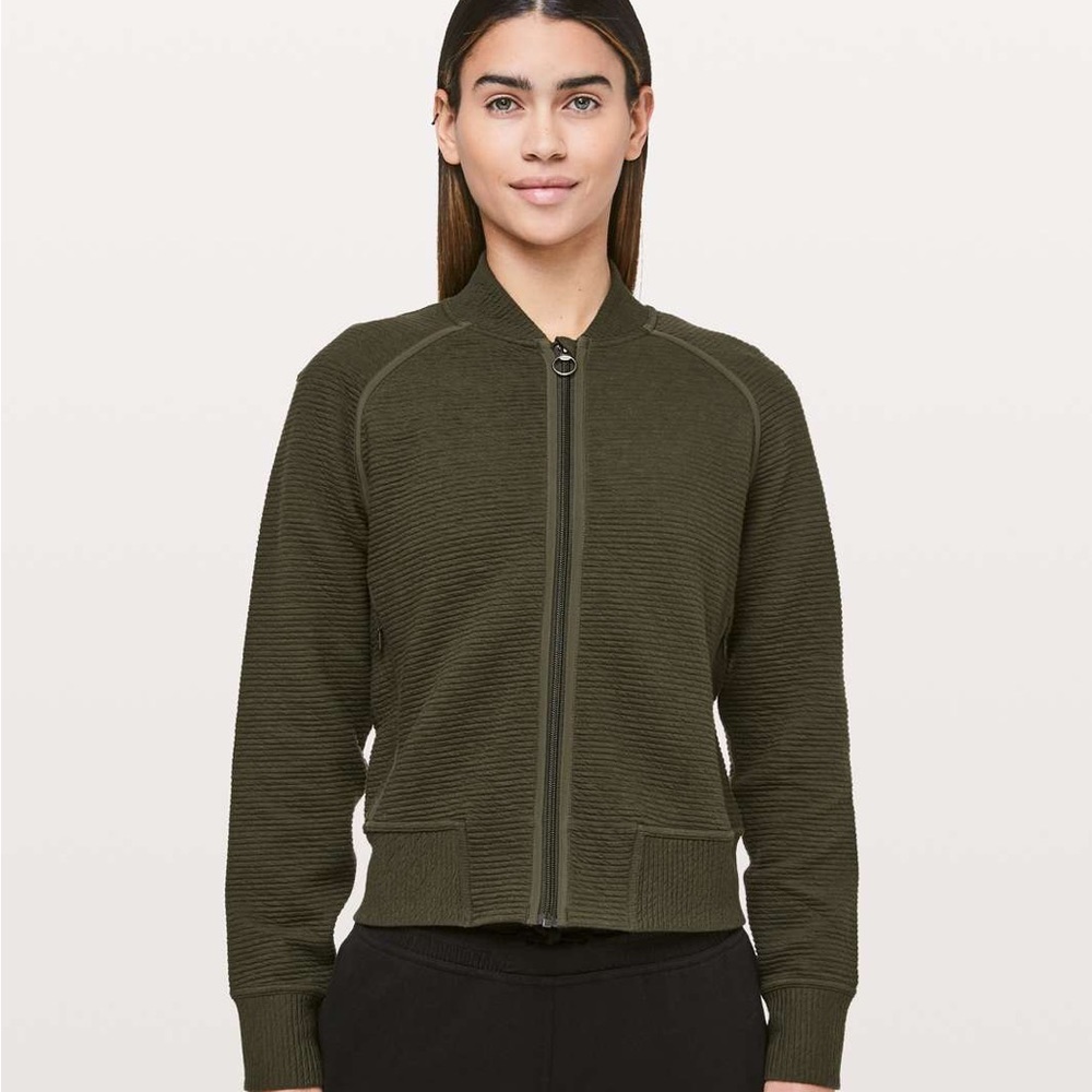 Lululemon On Repeat Bomber Women’s Zip Sweater Jacket Dark Olive Size 4 - Picture 1 of 4